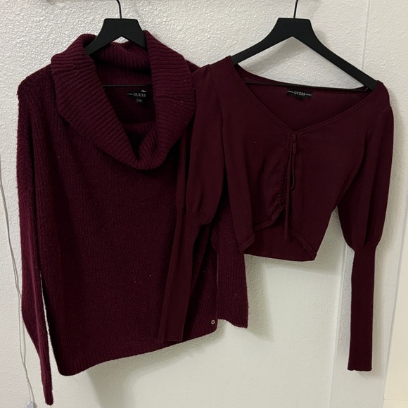 Guess Sweaters - Guess burgundy  Cowl Neck Sweater and crop top sweater Set